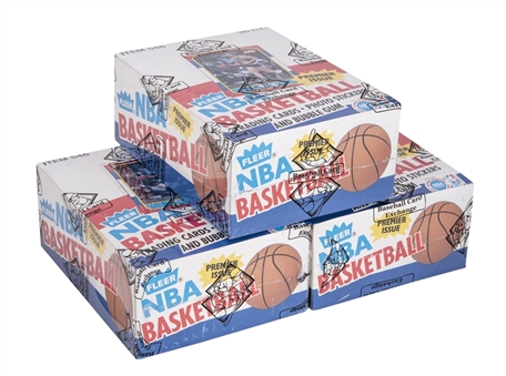 1986/87 Fleer Basketball Unopened Wax Boxes Trio (3) – "The Midwest Storage Find" – All BBCE Certified